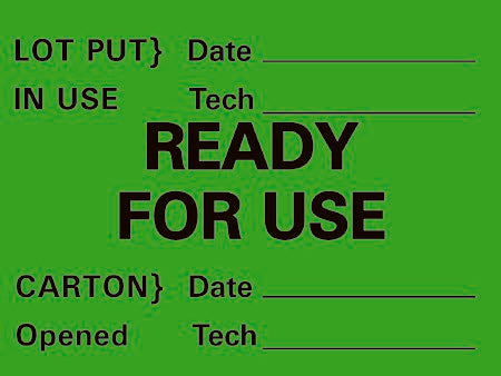Precision Dynamics Pre-Printed Label Timemed Advisory Label Green Ready For Use, Lot Put In Use - Date, Tech, Carton Opened -Date, Tech Black Quality Control Label 1-1/2 X 2 Inch - Roll of 1 - ACA-3-RL