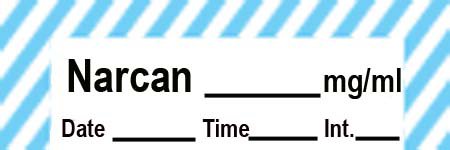 Precision Dynamics Drug Label Timemed Anesthesia Label Tape Narcan_mg/mL Date_Time_Int Blue / White 1/2 X 1-1/2 Inch - Roll of 1 - ANS-71-RL