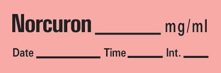 Precision Dynamics Drug Label Timemed Anesthesia Label Tape Norcuron_mg/mL Date_Time_Int_ Fluorescent Red 1/2 X 1-1/2 Inch - Roll of 1 - AN-150-RL