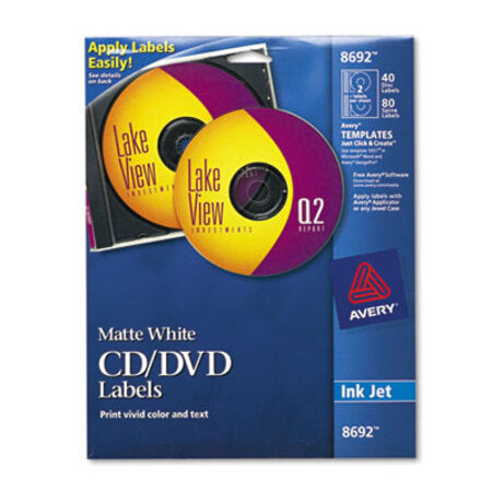 Avery® Inkjet CD Labels, Matte White, 40/Pack - Pack of 1 - AVE-8692-PK