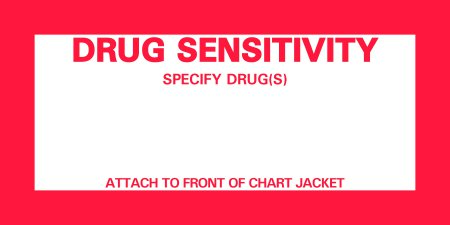 Precision Dynamics Pre-Printed Label Timemed Auxiliary Label White Drug Sensitivity, Specify Drug(S), Attach To Front Of Chart Jacket Red Safety and Instructional 4-1/2 X 2-1/4 Inch - Box of 1000 - N-225-BX