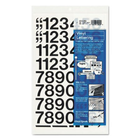 Chartpak® Press-On Vinyl Numbers, Self Adhesive, Black, 1"h, 44/Pack - Pack of 1 - CHA-01130-PK