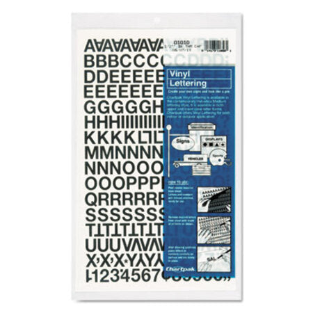 Chartpak® Press-On Vinyl Letters and Numbers, Self Adhesive, Black, 0.5"h, 201/Pack - Pack of 1 - CHA-01010-PK