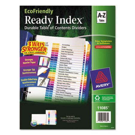 Avery® Customizable Table of Contents Ready Index Dividers with Multicolor Tabs, 26-Tab, A to Z, 11 x 8.5, White, 1 Set - ST/1 - AVE-11085-ST