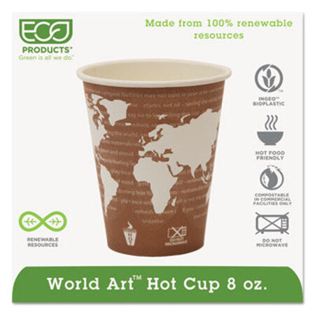 Eco-Products® World Art Renewable and Compostable Hot Cups, 8 oz, 50/Pack, 20 Packs/Carton - CT/1 - ECO-EPBHC8WA-CT