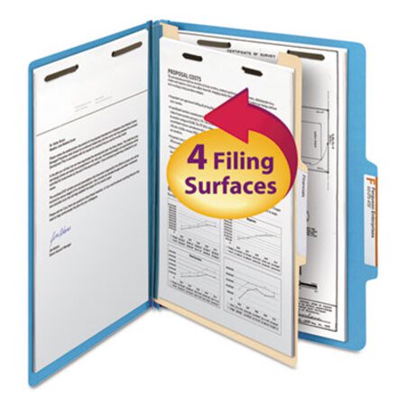 Smead™ Top Tab Classification Folders, Four SafeSHIELD Fasteners, 2" Expansion, 1 Divider, Letter Size, Blue Exterior, 10/Box - Box of 1 - SMD-13701-BX