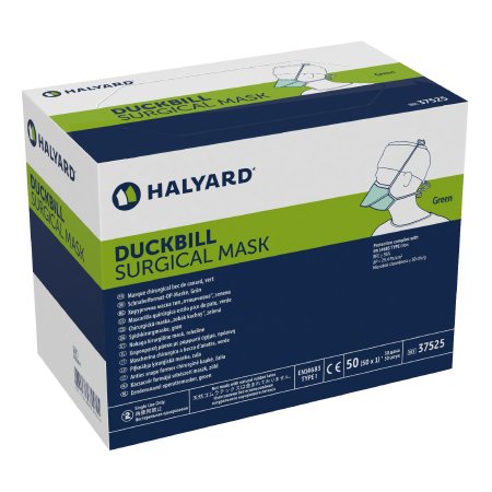 O&M Halyard Inc Surgical Mask Halyard Duckbill Tie Closure One Size Fits Most Green NonSterile Not Rated Adult - Case of 300 - 37525-CS