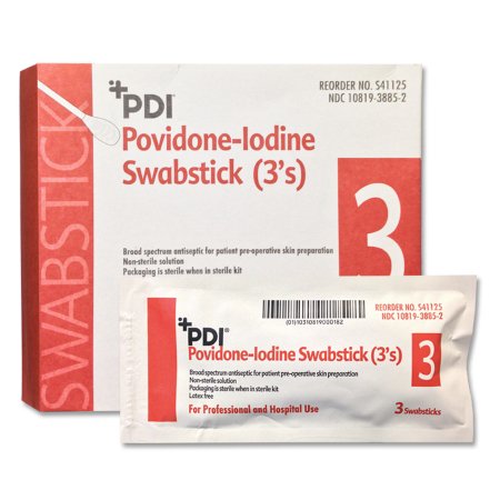 Professional Disposables Impregnated Swabstick PDI® 10% Strength Povidone-Iodine Individual Packet NonSterile - Box of 25 - S41125-BX