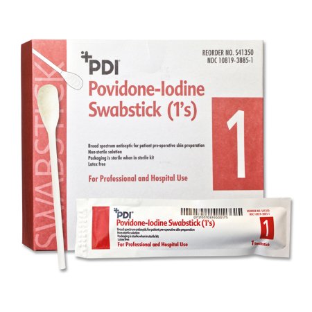 Professional Disposables Impregnated Swabstick PDI® 10% Strength Povidone-Iodine Individual Packet NonSterile - Box of 50 - S41350-BX