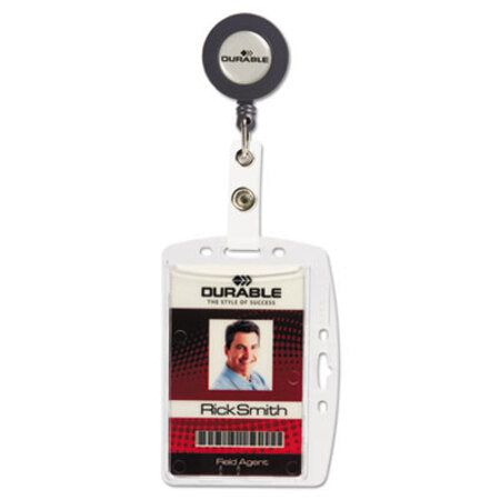 Durable® ID/Security Card Holder Set, Vertical/Horizontal, Reel, Clear, 10/Pack - Pack of 1 - DBL-801219-PK