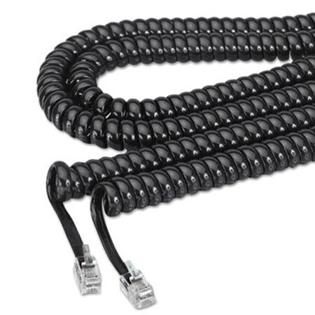 Softalk® Coiled Phone Cord, Plug/Plug, 12 ft, Black - Each - SOF-48102-EA