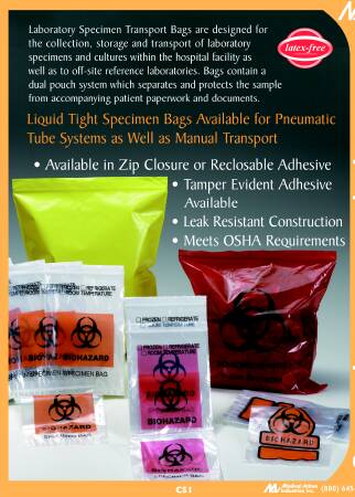 Medegen Medical Products LLC Specimen Transport Bag with Document Pouch 6 X 9 Inch Zip Closure Biohazard Symbol NonSterile - Pack of 100 - 4080-PK