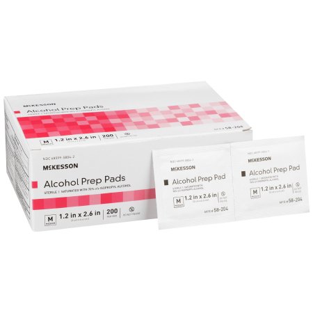 McKesson Alcohol Prep Pad McKesson 70% Strength Isopropyl Alcohol Individual Packet Medium Sterile - Case of 4000 - 58-204-CS