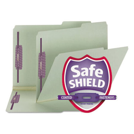 Smead™ Recycled Pressboard Folders, Two SafeSHIELD Coated Fasteners, 2/5-Cut: Right, 2" Expansion, Letter Size, Gray-Green, 25/Box - Box of 1 - SMD-14920-BX