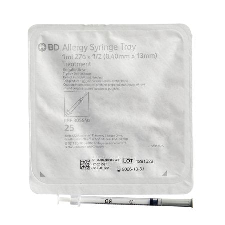 BD Standard Allergy Tray PrecisionGlide™ 1 mL 1/2 Inch 27 Gauge NonSafety Thin Wall - Case of 40 - 305540-CS