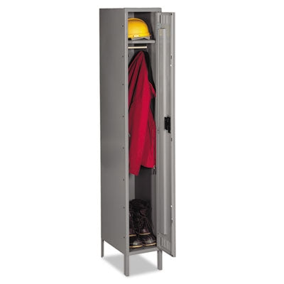 Tennsco Single-Tier Locker with Legs, One Locker with Hat Shelf and Coat Rod, 12w x 18d x 78h, Medium Gray - Each - TNN-STS1218721MG-EA