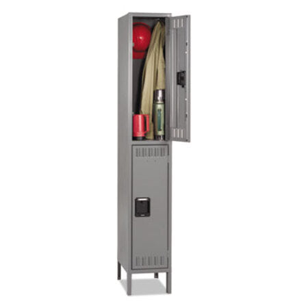 Tennsco Double Tier Locker with Legs, Single Stack, 12w x 18d x 78h, Medium Gray - Each - TNN-DTS1218361MG-EA