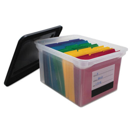 Innovative Storage Designs File Tote with Contents Label, Letter/Legal Files, 17.75" x 14" x 10.25", Clear/Black - Each - AVT-55802-EA
