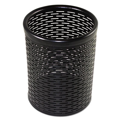 Artistic® Urban Collection Punched Metal Pencil Cup, 3.5" Diameter x 4.5"h, Black - Each - AOP-ART20005-EA