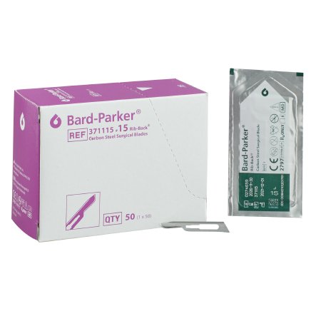 Aspen Surgical Products Surgical Blade Bard-Parker® Rib-Back® Carbon Steel No. 15 Sterile Disposable Individually Wrapped - Box of 50 - 371115-BX