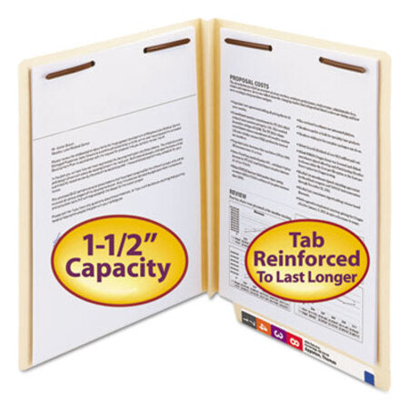 Smead™ End Tab W-Fold Fastener Folders with Reinforced Tabs, 1.5" Expansion, 2 Fasteners, Letter Size, Manila, 50/Box - Box of 1 - SMD-34276-BX