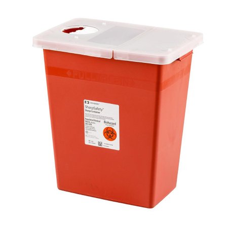 Cardinal Sharps Container SharpSafety™ Red Base 26 H X 18-1/4 W X 12-3/4 D Inch Horizontal Entry 18 Gallon - Case of 5 - 8998-CS
