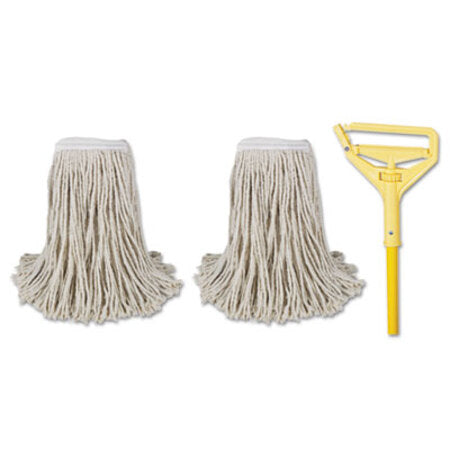 Boardwalk® Cotton Cut End Mop Kit, #24 Natural Cotton Head, 60" Yellow Metal/Plastic Handle - KT/1 - BWK-5324C-KT
