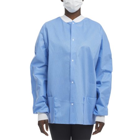 O&M Halyard Inc Lab Jacket Blue Large Hip Length Disposable - Case of 24 - 10078-CS