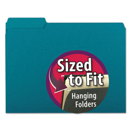 Smead™ Interior File Folders, 1/3-Cut Tabs: Assorted, Letter Size, 0.75" Expansion, Teal, 100/Box - Box of 1 - SMD-10291-BX