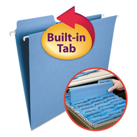 Smead™ FasTab Hanging Folders, Letter Size, 1/3-Cut Tabs, Blue, 20/Box - Box of 1 - SMD-64099-BX