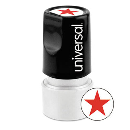 Universal® Round Message Stamp, STAR, Pre-Inked/Re-Inkable, Red - Each - UNV-10081-EA