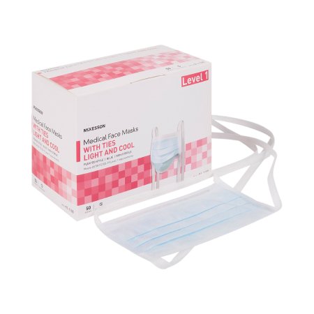 McKesson Surgical Mask McKesson Pleated Tie Closure One Size Fits Most Blue NonSterile ASTM Level 1 Adult - Each - 91-1100-EA