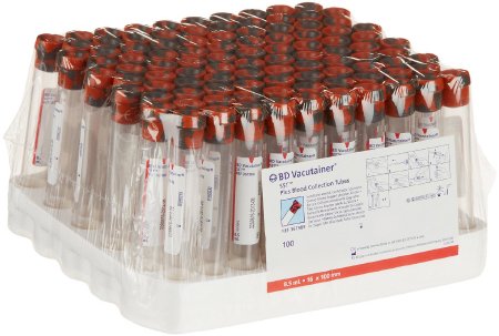 BD BD Vacutainer® SST™ Venous Blood Collection Tube Serum Tube Clot Activator / Separator Gel Additive 16 X 100 mm 8.5 mL Red / Gray Mottled Conventional Closure Plastic Tube - Box of 100 - 367988-BX