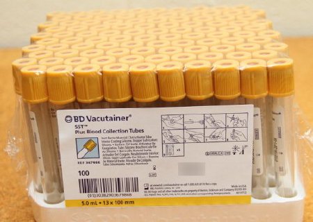 BD BD Vacutainer® Plus Venous Blood Collection Tube Serum Tube Clot Activator / Separator Gel Additive 13 X 100 mm 5 mL Gold BD Hemogard™ Closure Plastic Tube - Box of 100 - 367986-BX