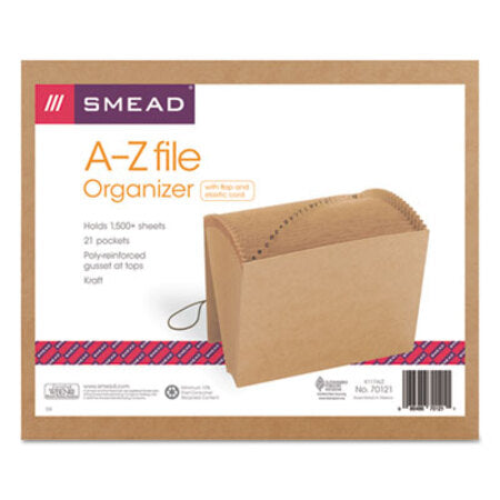 Smead™ Indexed Expanding Kraft Files, 21 Sections, Elastic Cord Closure, 1/21-Cut Tabs, Letter Size, Kraft - Each - SMD-70121-EA