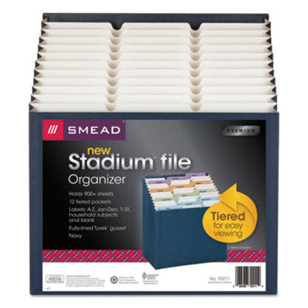 Smead™ Stadium File, 12 Sections, 1/12-Cut Tabs, Letter Size, Navy - Each - SMD-70211-EA