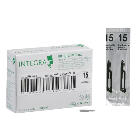 Integra Lifesciences Surgical Blade Miltex® Stainless Steel No. 15 Sterile Disposable Individually Wrapped - Box of 100 - 4-315-BX