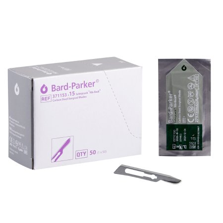 Aspen Surgical Products Surgical Blade Bard-Parker® SafetyLock™ Rib-Back® Carbon Steel No. 15 Sterile Disposable Individually Wrapped - Box of 50 - 371153-BX
