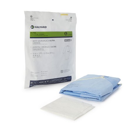 O&M Halyard Inc Non-Reinforced Surgical Gown with Towel ULTRA Large Blue Sterile AAMI Level 3 Disposable - Each - 95111-EA