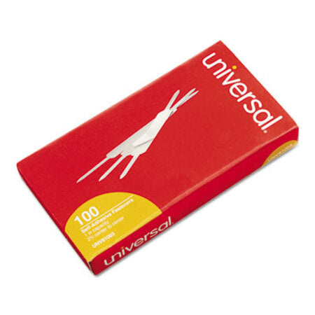 Universal® Self-Adhesive Two-Prong Paper Fastener Base and Compressor Sets, 1" Capacity, 2.75" Center to Center, Silver, 100/Box - Box of 1 - UNV-81003-BX