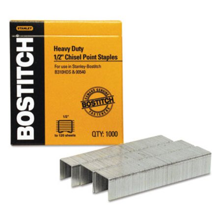 Bostitch® Heavy-Duty Premium Staples, 0.5" Leg, 0.5" Crown, Steel, 1,000/Box - Box of 1 - BOS-SB35121M-BX