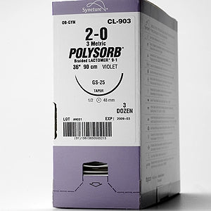 Covidien Absorbable Suture without Needle Polysorb™ Polyester Braided Size 2-0 - Box of 24 - L-3-BX