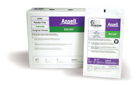 Ansell Surgical Glove ENCORE® Latex Textured Size 8.5 Sterile Latex Standard Cuff Length Fully Textured Ivory Chemo Tested - Case of 200 - 5785006-CS