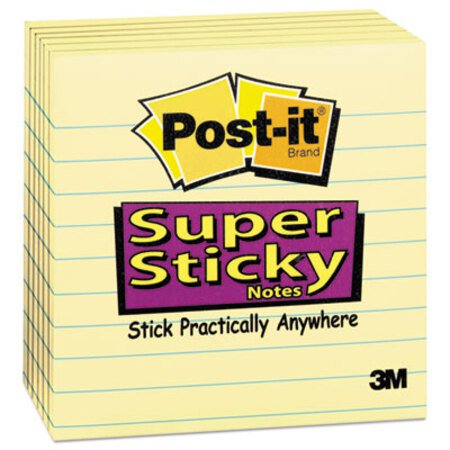 Post-it® Notes Super Sticky Pads in Canary Yellow, Note Ruled, 4" x 4", 90 Sheets/Pad, 6 Pads/Pack - Pack of 1 - MMM-6756SSCY-PK