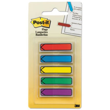 Post-it® Flags Arrow 0.5" Page Flags, Blue/Green/Purple/Red/Yellow, 20/Color, 100/Pack - Pack of 1 - MMM-684ARR1-PK