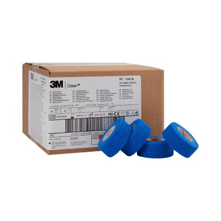 3M Cohesive Bandage 3M™ Coban™ 1 Inch X 5 Yard Self-Adherent Closure Blue NonSterile Standard Compression - Case of 30 - 1581B-CS