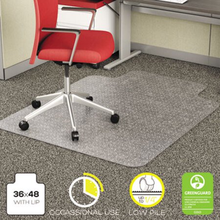 Deflecto® EconoMat Occasional Use Chair Mat, Low Pile Carpet, Flat, 36 x 48, Lipped, Clear - Each - DEF-CM11112-EA