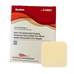 Hollister Thin Hydrocolloid Dressing Restore™ Extra Thin 4 X 4 Inch Square - Box of 5 - 519921-BX