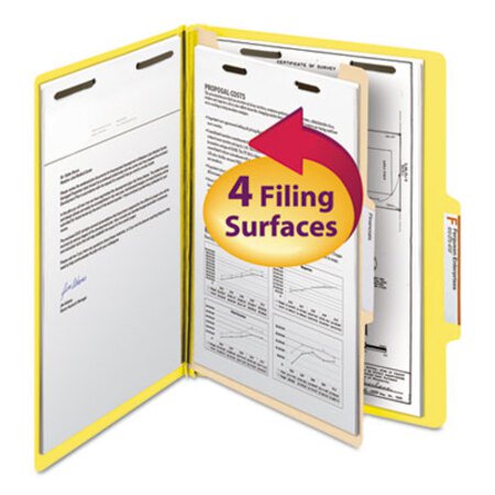 Smead™ Top Tab Classification Folders, Four SafeSHIELD Fasteners, 2" Expansion, 1 Divider, Letter Size, Yellow Exterior, 10/Box - Box of 1 - SMD-13704-BX