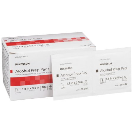 McKesson Alcohol Prep Pad McKesson 70% Strength Isopropyl Alcohol Individual Packet Large Sterile - Box of 100 - 58-404-BX